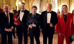 L to R: Argentinian foreign minister Gerardo Werthein, Elon Musk, Javier Milei, Donald Trump and Karina Milei, Argentina’s secretary general of the presidency, in  Mar-a-Lago, Florida, on 14 November 2024.