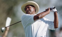 Jim Dent watches his ball from the 18th tee during the first round of the GTE Classic at the Tournament Players Club in 2000.