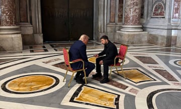 Volodymyr Zelenskyy meets with Donald Trump on the sidelines of Pope Francis's funeral at St Peter's Basilica at the Vatican
