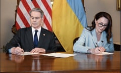 US treasury secretary Scott Bessent and Ukrainian first vice prime minister Yulia Svyrydenko sign the mineral deal in Washington DC on 30 April 2025.