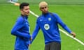 Robert Lewandowski (left) trains with Barcelona teammate Lamine Yamal on Monday after proving he is back to full fitness.