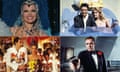 Clockwise from top left: Pamela Anderson in The Last Showgirl; Elvis Presley and Ann-Margret in Viva Las Vegas; Sean Connery in Diamonds Are Forever; Nicolas Cage and Sarah Jessica Parker in Honeymoon in Vegas.