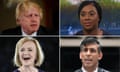 Clockwise from top left: Boris Johnson, Kemi Badenoch, Rishi Sunak and Liz Truss.