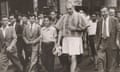 Flávio de Carvalho wearing the New Look-suit and walking on the streets of São Paulo, Experiência n. 3, 1956,