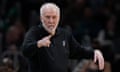 FILE - San Antonio Spurs coach Gregg Popovich points from the bench are during the second half of the team's NBA basketball game against the Boston Celtics, March 26, 2023, in Boston. Popovich evidently doesn’t plan to leave the Spurs anytime soon. The NBA’s all-time winningest coach has signed a five-year contract to remain coach and president of the team, the Spurs announced Saturday, July 8. (AP Photo/Steven Senne, File)