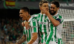 Antony (pictured celebrating with Giovani Lo Celso and Isco) has been labelled the Goat by his Real Betis teammates