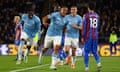 Murillo celebrates his equaliser for Nottingham Forest, four minutes after Eberechi Eze had put Crystal Palace in front.