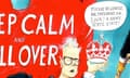 A pastiche of the ‘Keep Calm and Carry On’ poster that reads ‘Keep Calm and Roll Over’ with a desperate looking Keir Starmer in the foreground holding up a Royal Crown and saying “Please be gentle, Mr. President…Look! A shiny Royal Visit!”