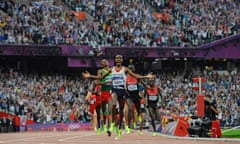 Mo Farah reacts after winning gold at the London Olympics