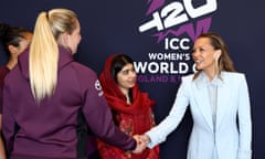 England’s Sophie Ecclestone (left) meets actress and singer Vanessa Williams alongside Malala Yousafzai