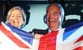 Andrea Jenkyns and Nigel Farage unfurl a union flag after her victory in Greater Lincolnshire mayoralty race. Photo by Lia Toby/Getty Images