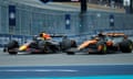 Oscar Piastri’s McLaren (right) overtakes Red Bull's Max Verstappen to take the lead