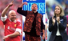 Liverpool manager Arne Slot, Oleksandr Usyk and Chelsea's manager Sonia Bompastor