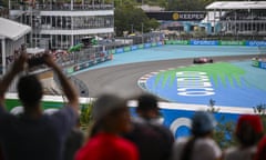 A general view of fans watching the race qualifying ahead of the F1 Grand Prix of Miami at Miami International Autodrome on Saturday.