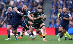 Henry Pollock breaks clear to score Northampton’s second try against Leinster in the Champions Cup semi-final.