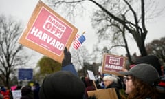 Pro-Harvard demonstrators rally in Cambridge, Massachusetts.