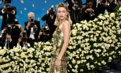 Gigi Hadid’s golden gown is custom Miu Miu, inspired by fashion designer Zelda Wynn Valdes
